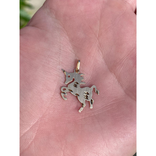 Vintage Solid 10k Yellow Gold Diamond Cut Unicorn Charm