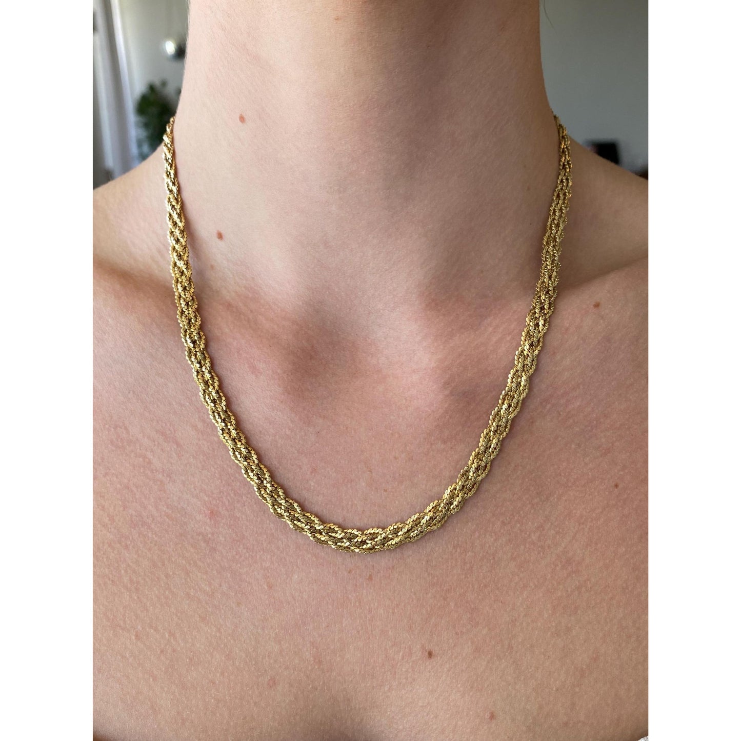 Vintage Solid 14k Yellow Gold Braided Serpentine Chain Necklace - 18.75 inches