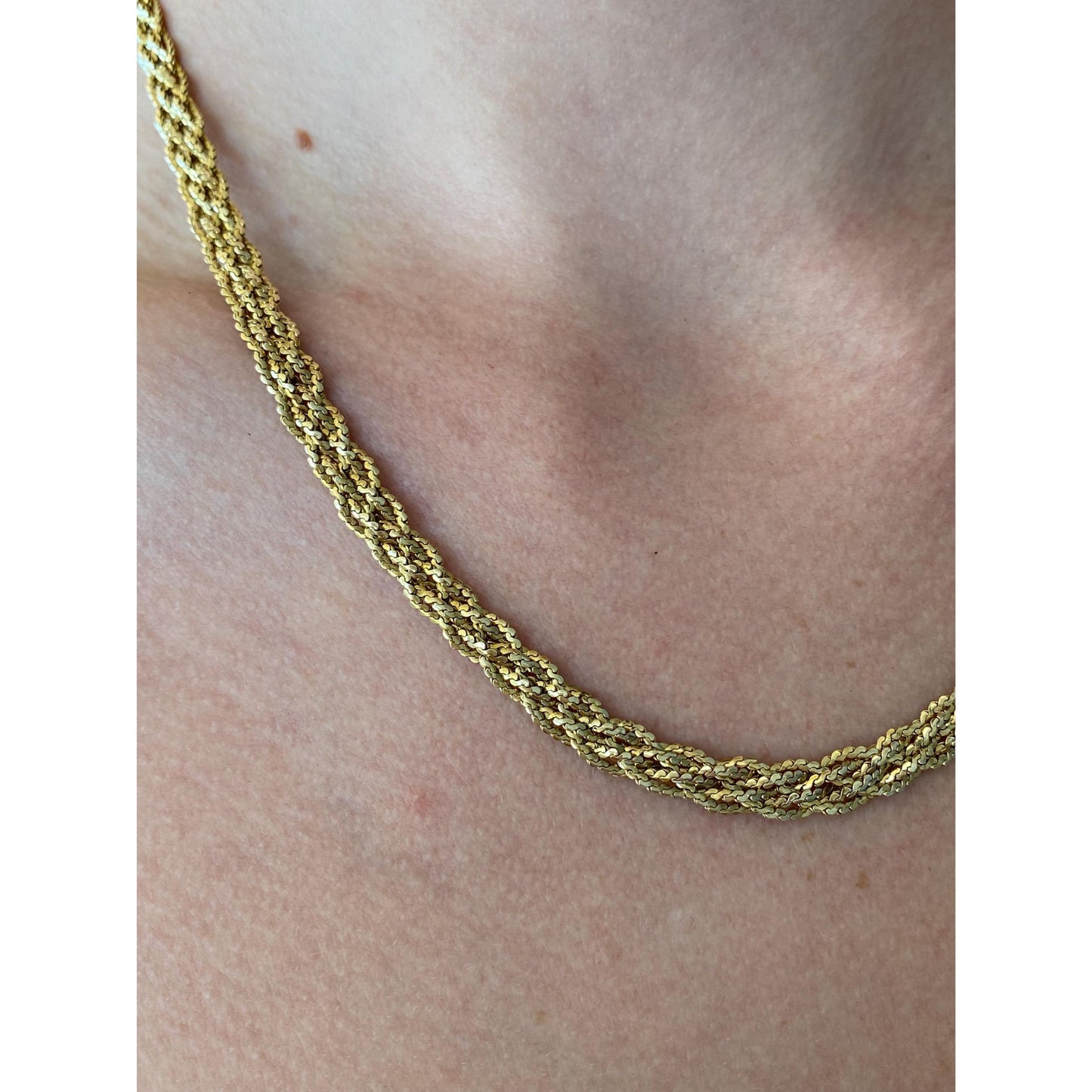 Vintage Solid 14k Yellow Gold Braided Serpentine Chain Necklace - 18.75 inches