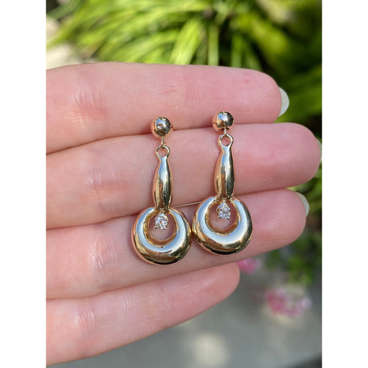 Vintage Solid 14k Yellow Gold Clear Sapphire Dangle Earrings