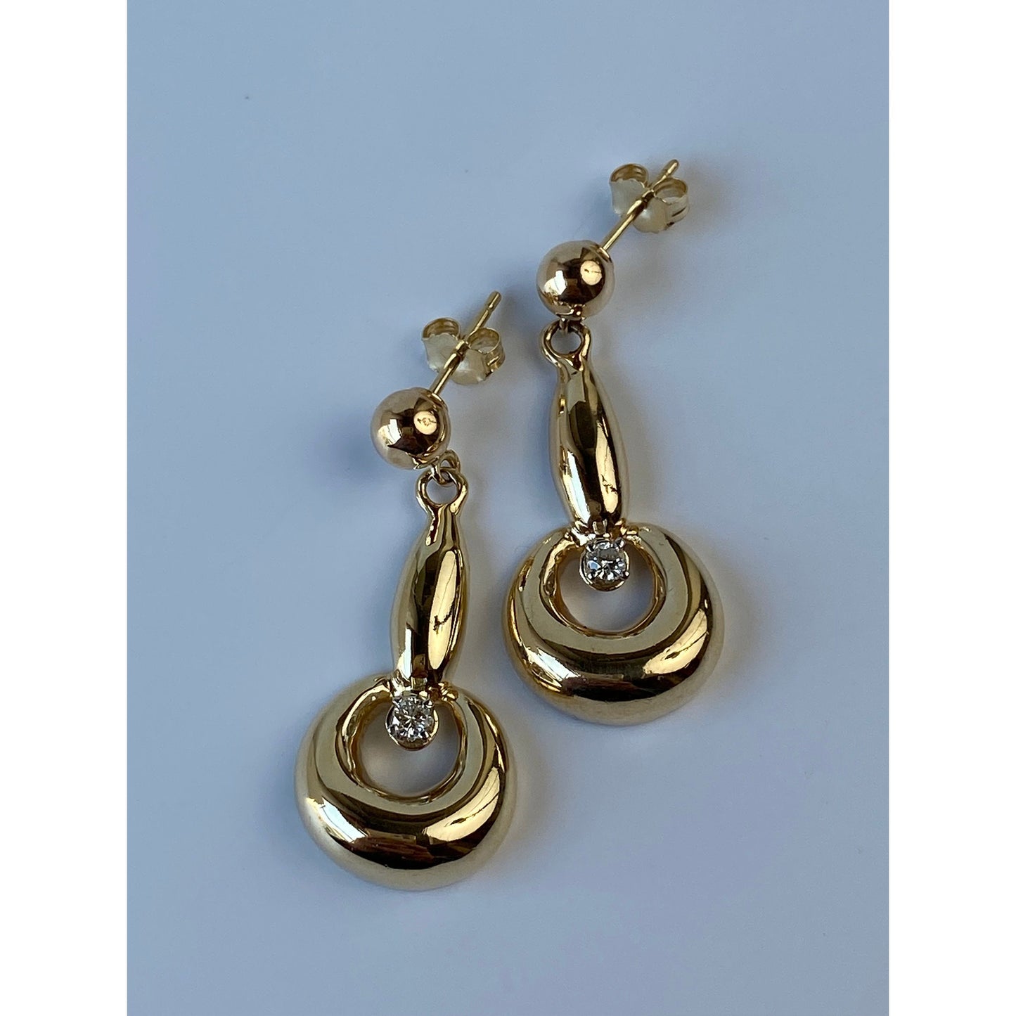 Vintage Solid 14k Yellow Gold Clear Sapphire Dangle Earrings