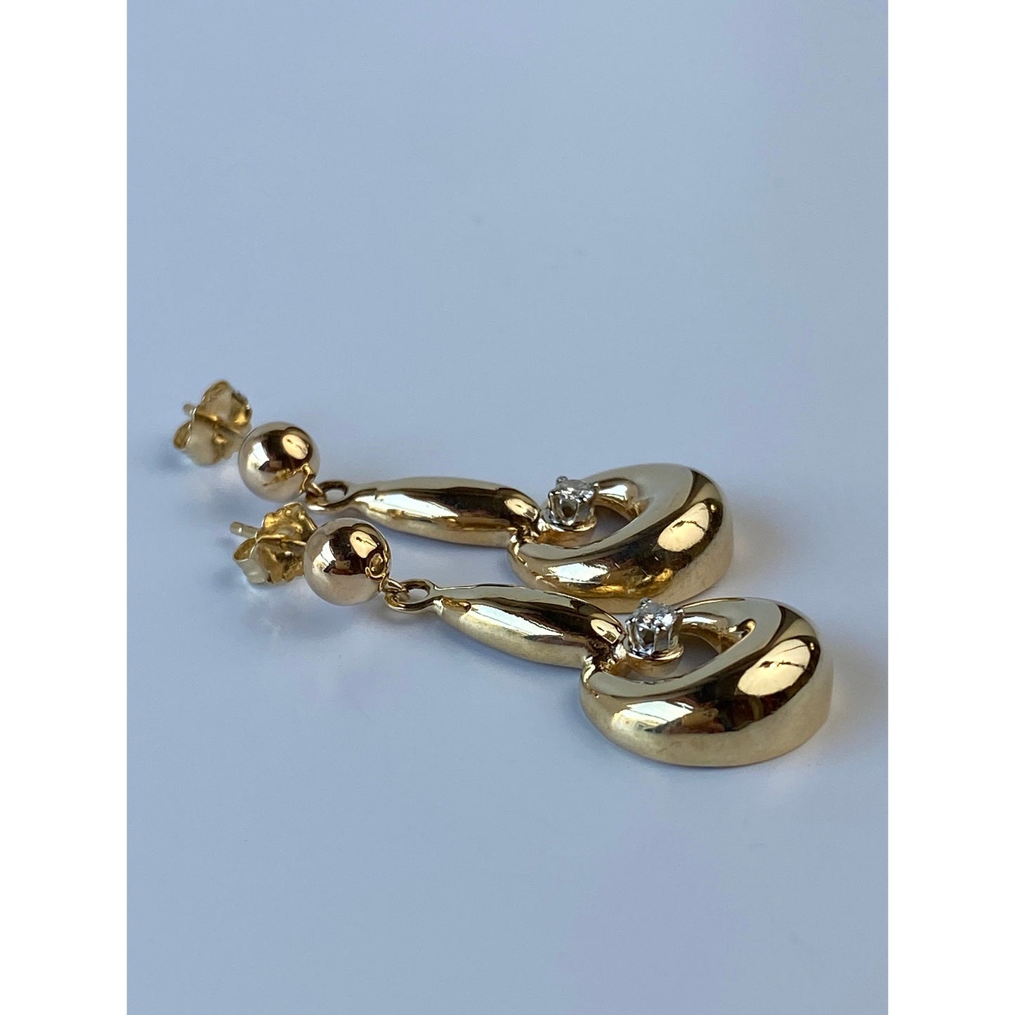 Vintage Solid 14k Yellow Gold Clear Sapphire Dangle Earrings
