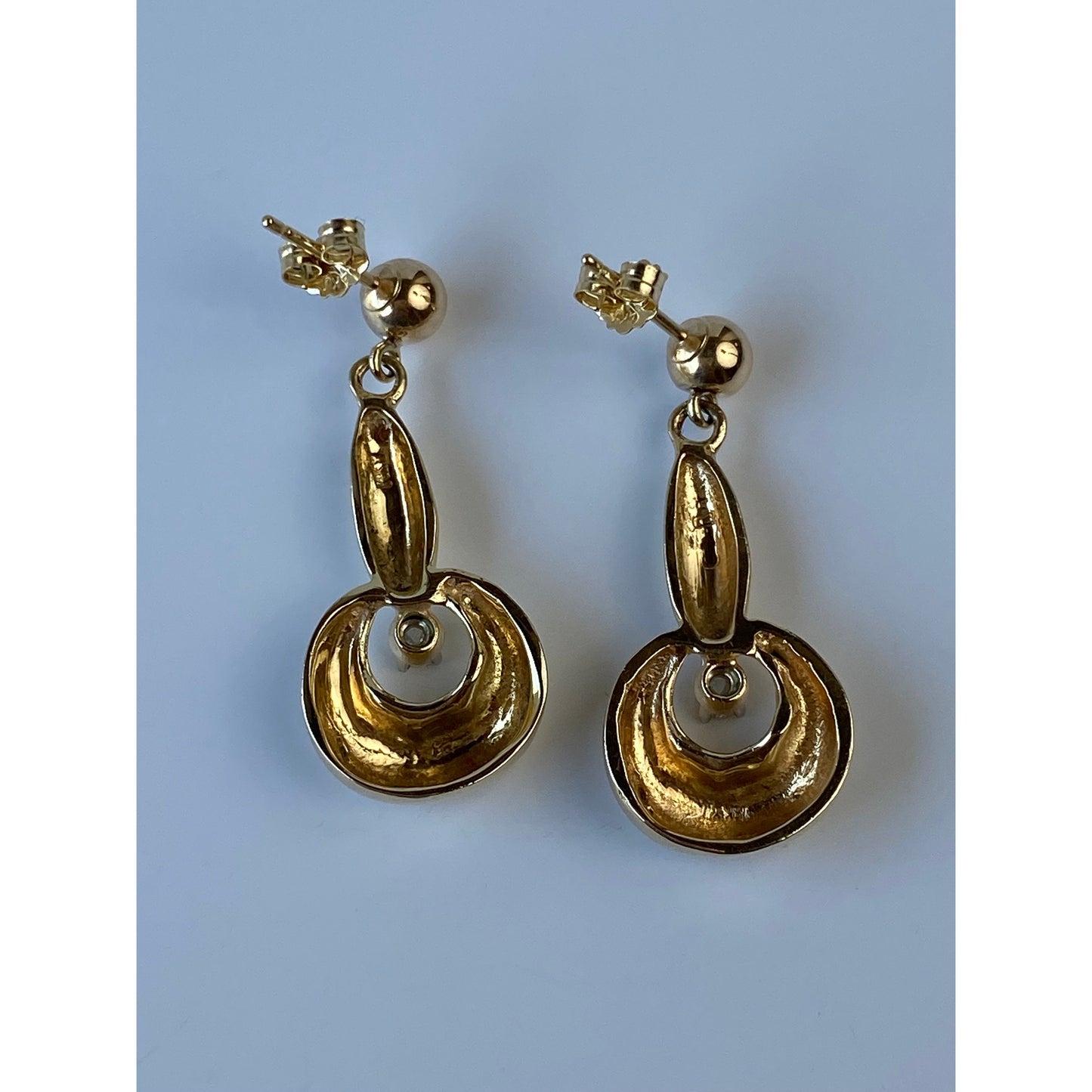 Vintage Solid 14k Yellow Gold Clear Sapphire Dangle Earrings