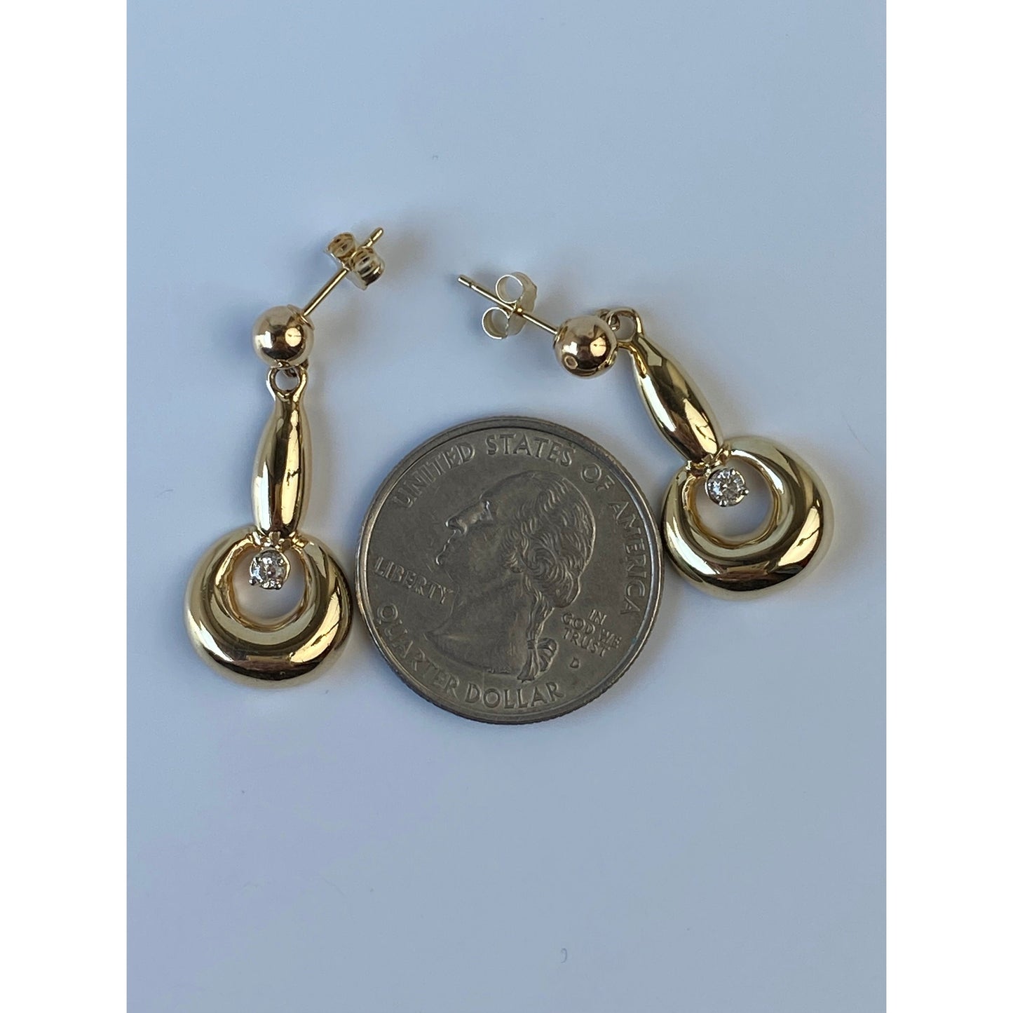 Vintage Solid 14k Yellow Gold Clear Sapphire Dangle Earrings