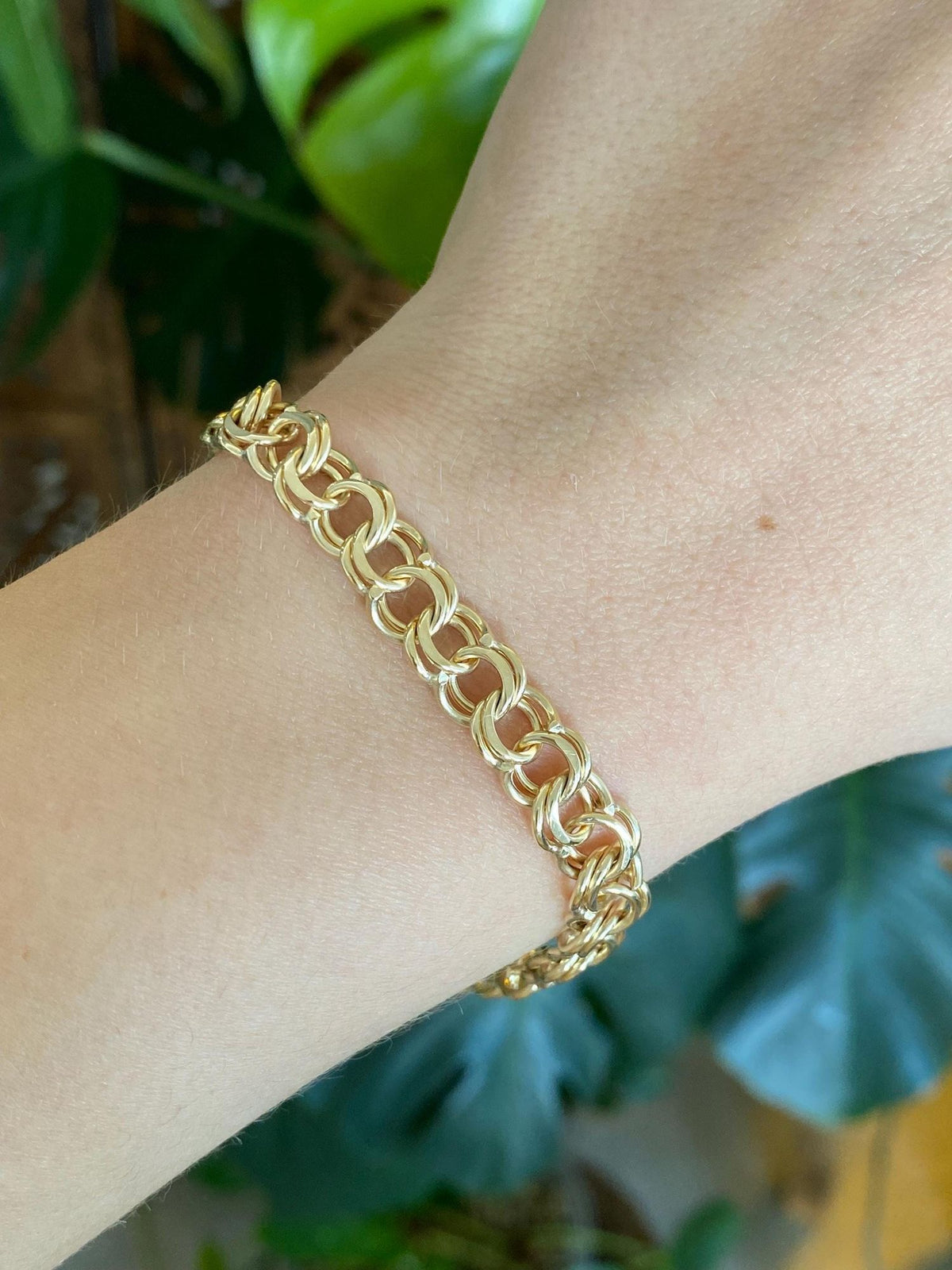Vintage Solid 14k Yellow Gold Double Link Charm Bracelet - 7.25 inches
