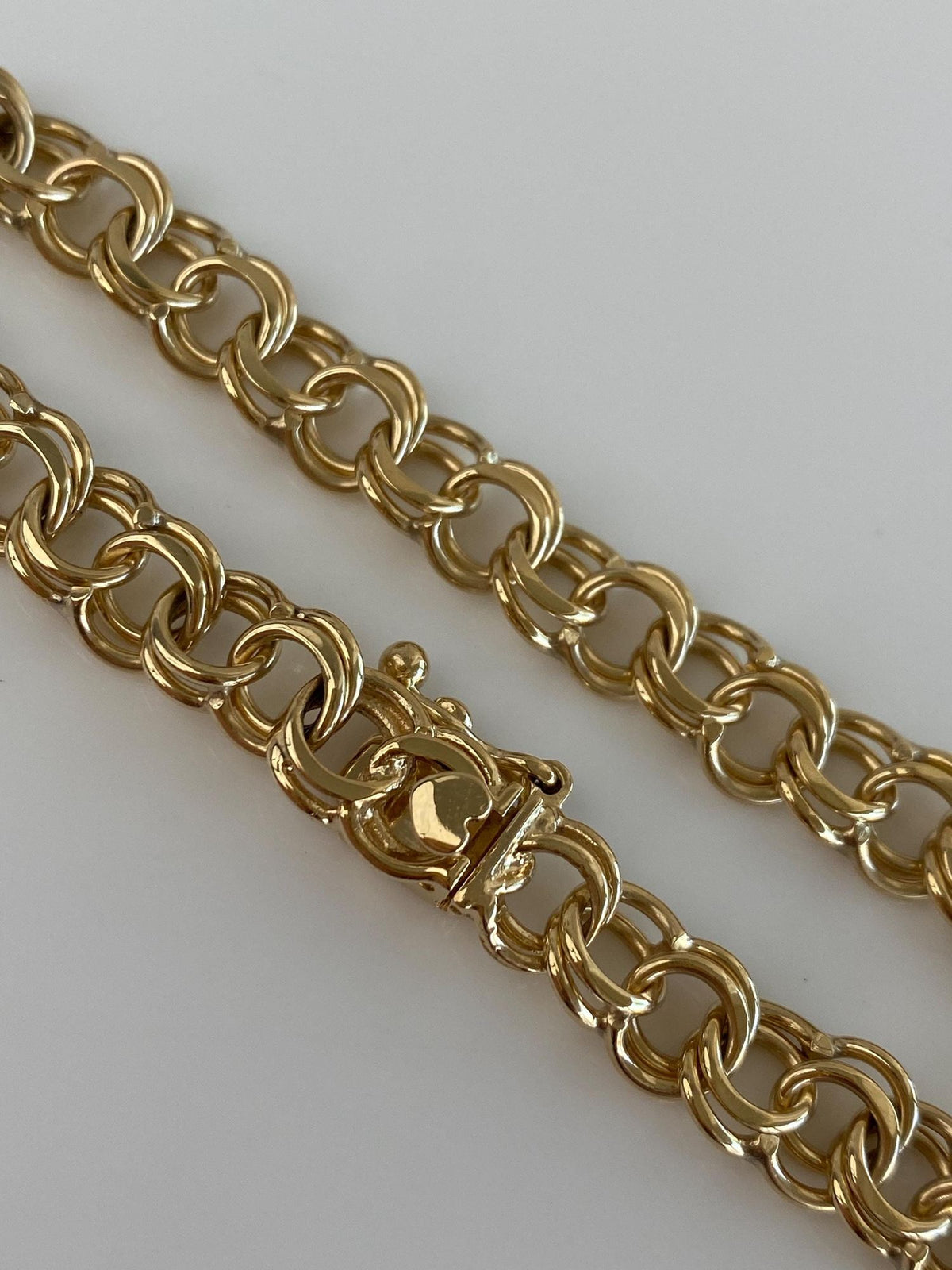 Vintage Solid 14k Yellow Gold Double Link Charm Bracelet - 7.25 inches