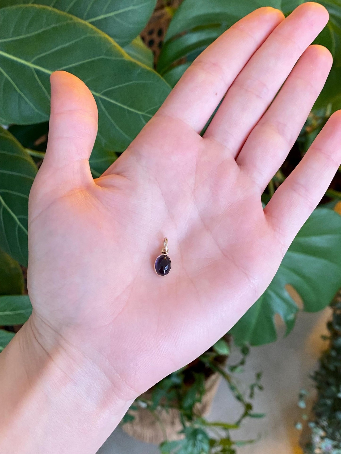 Vintage Solid 10k Yellow Gold Purple Cubic Zirconia Cabochon Charm