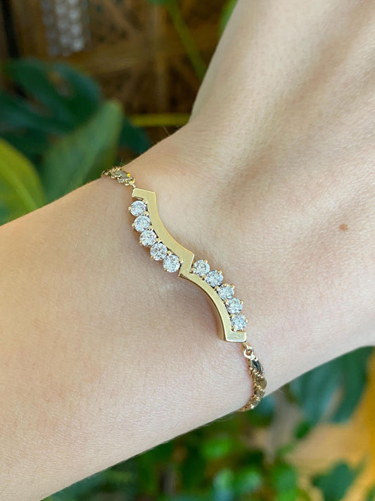 Vintage Solid 14k Yellow Gold Diamond Flat Rope Chain Bracelet - 6 inches