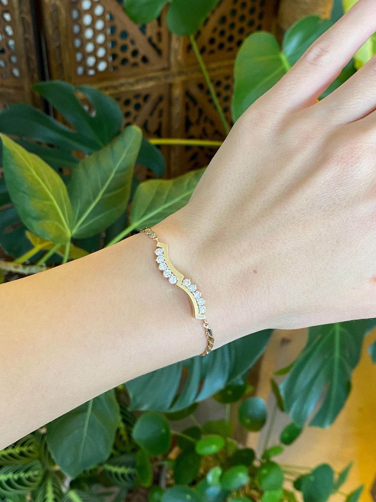 Vintage Solid 14k Yellow Gold Diamond Flat Rope Chain Bracelet - 6 inches