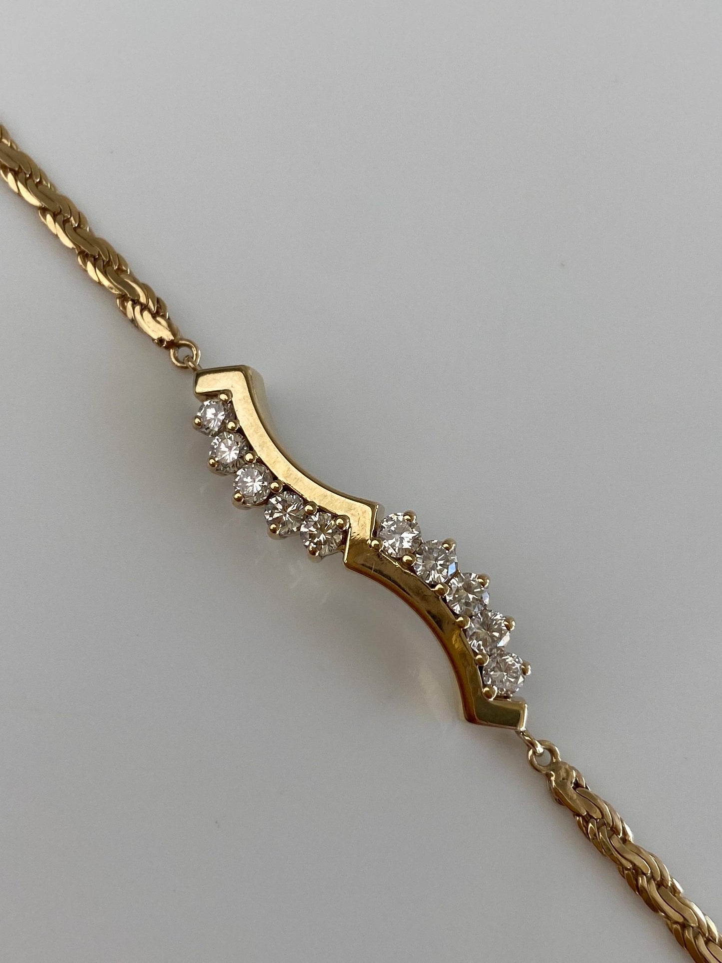 Vintage Solid 14k Yellow Gold Diamond Flat Rope Chain Bracelet - 6 inches