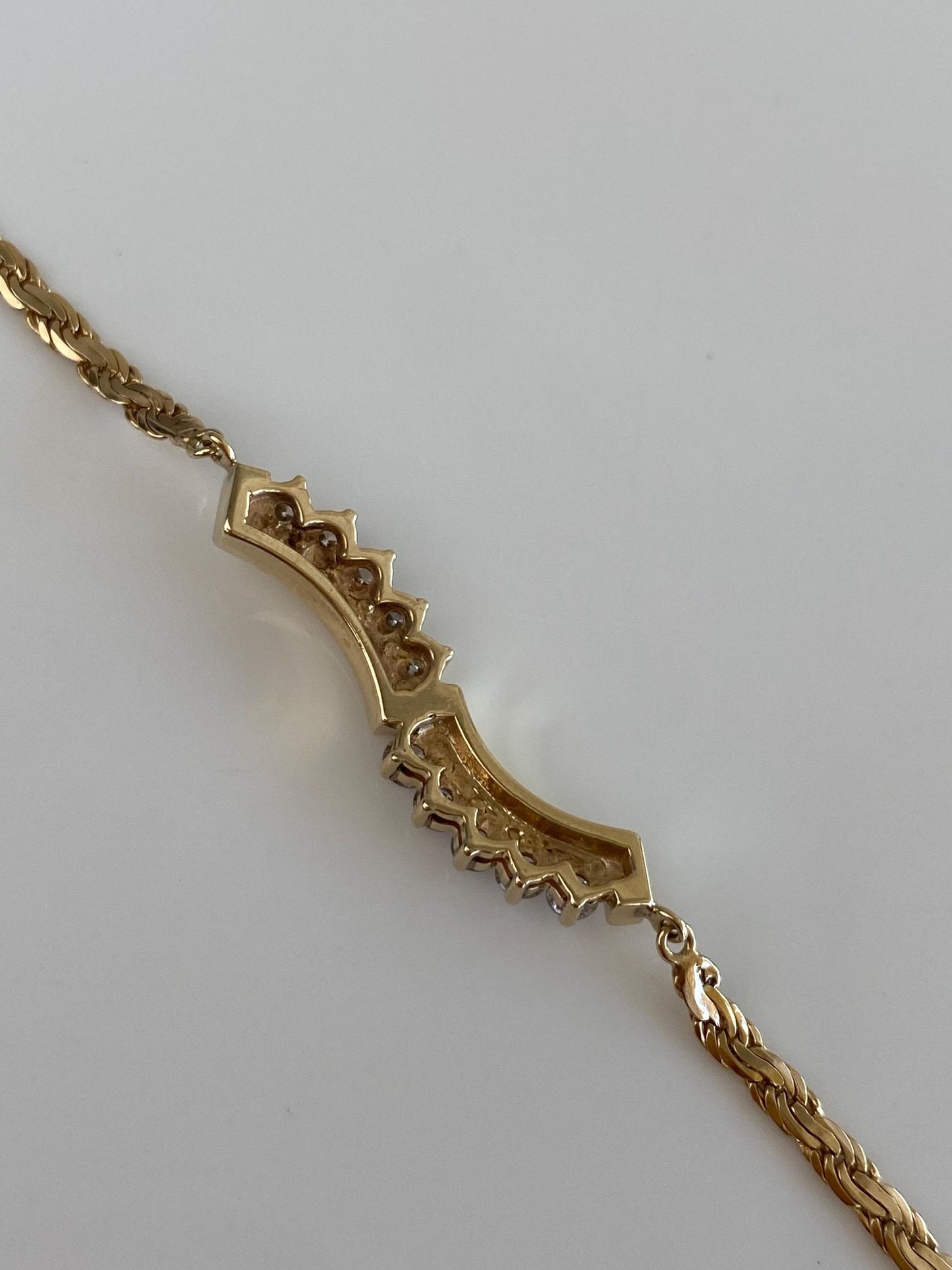 Vintage Solid 14k Yellow Gold Diamond Flat Rope Chain Bracelet - 6 inches