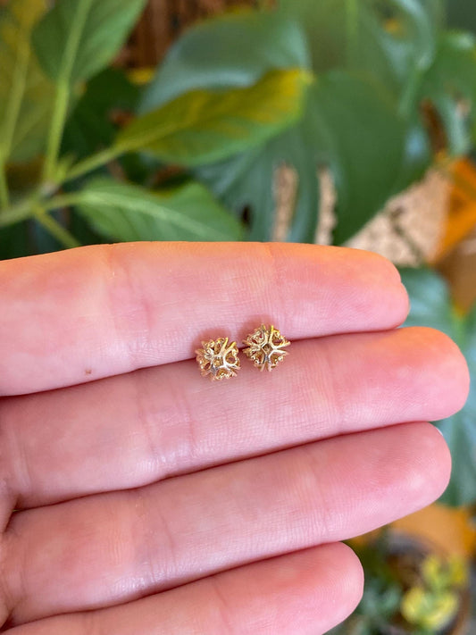 Vintage Solid 14k Yellow Gold Open Work Ball Stud Earrings