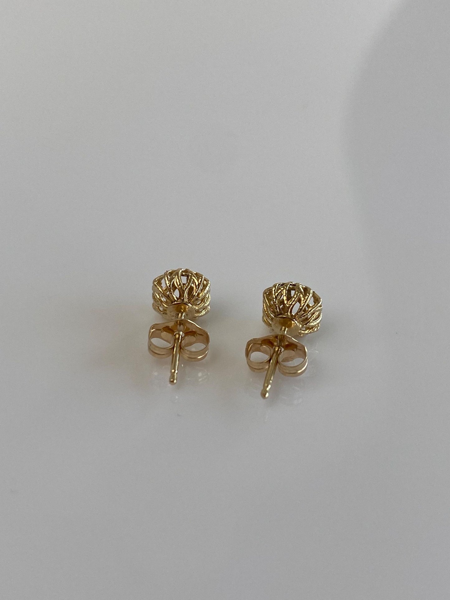Vintage Solid 14k Yellow Gold Open Work Ball Stud Earrings
