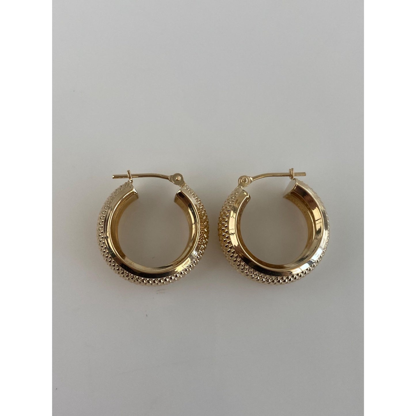 Vintage Solid 14k Yellow Gold Textured Chunky Hoop Earrings