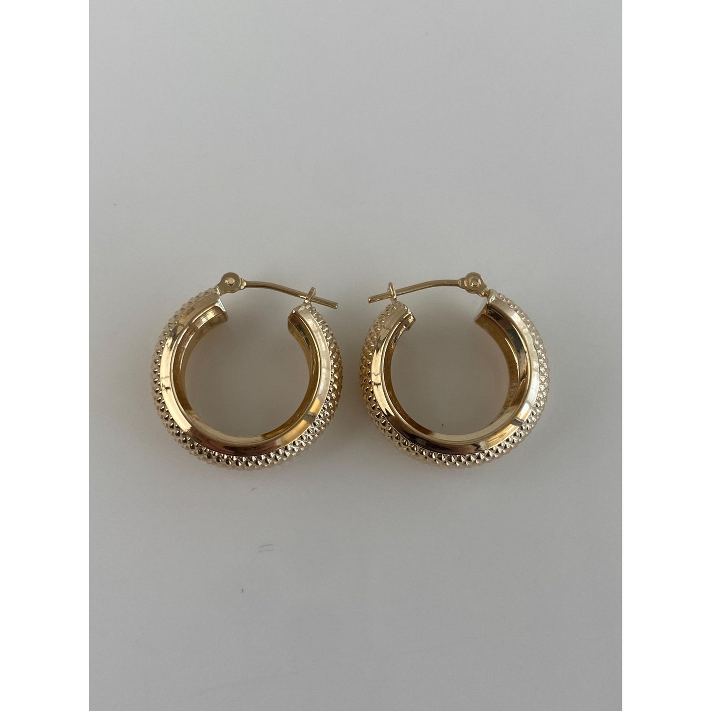 Vintage Solid 14k Yellow Gold Textured Chunky Hoop Earrings