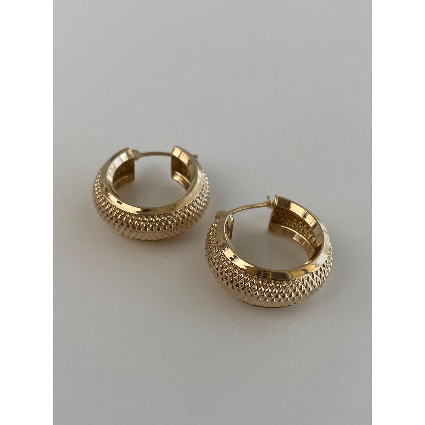 Vintage Solid 14k Yellow Gold Textured Chunky Hoop Earrings