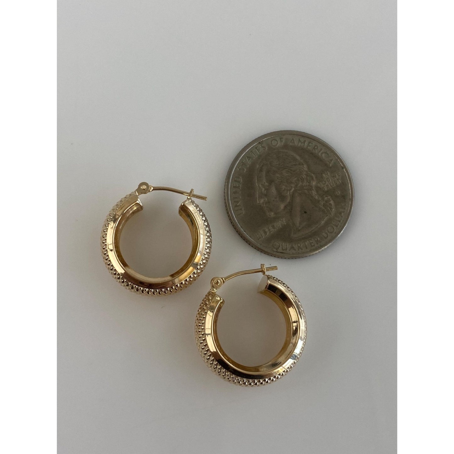 Vintage Solid 14k Yellow Gold Textured Chunky Hoop Earrings