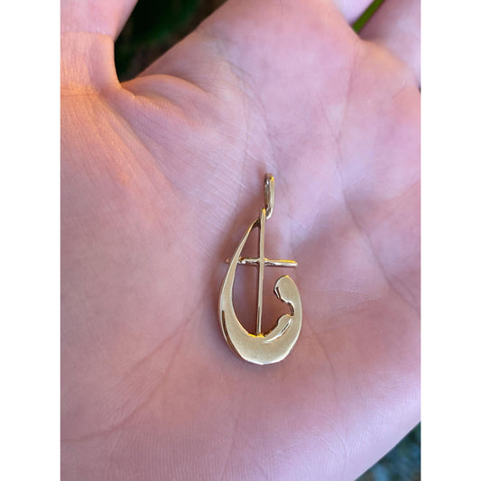 Vintage Solid 10k Yellow Gold Cross Wave Charm