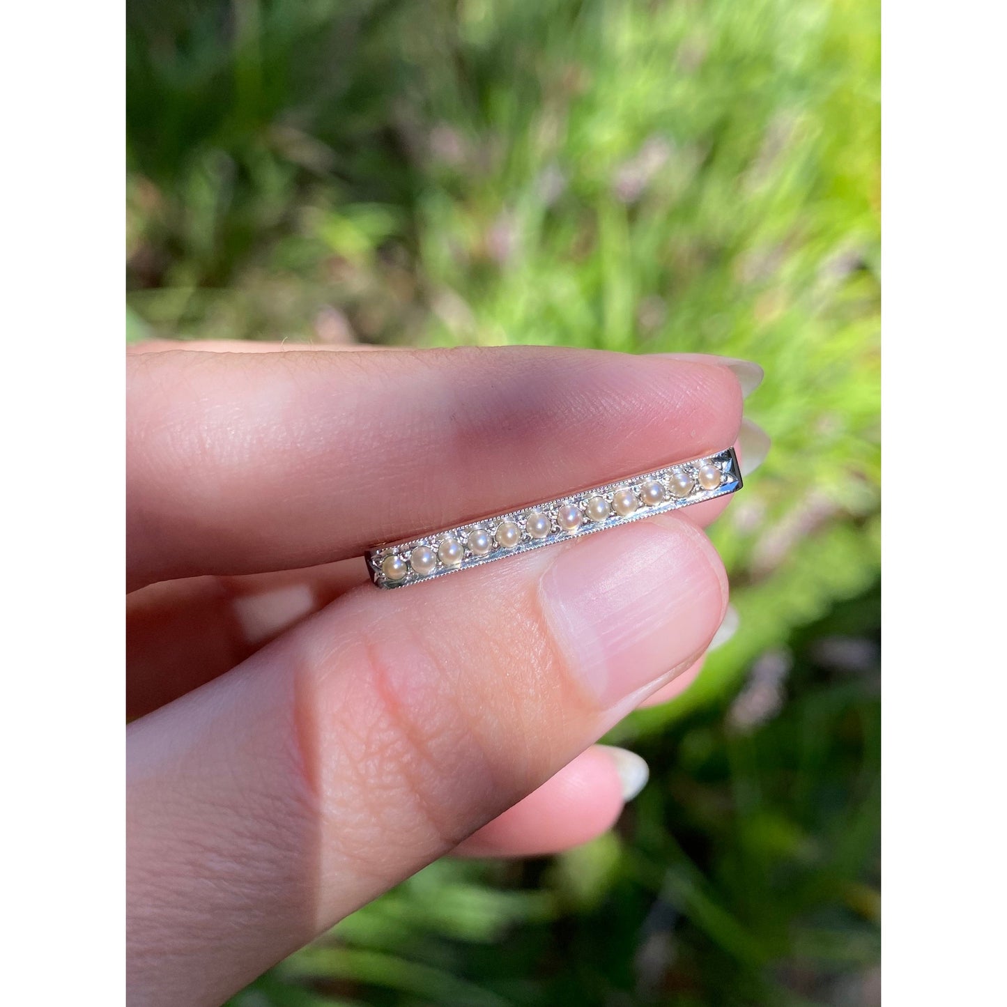 Vintage Solid 14k Yellow Gold Seed Pearl Safety Pin