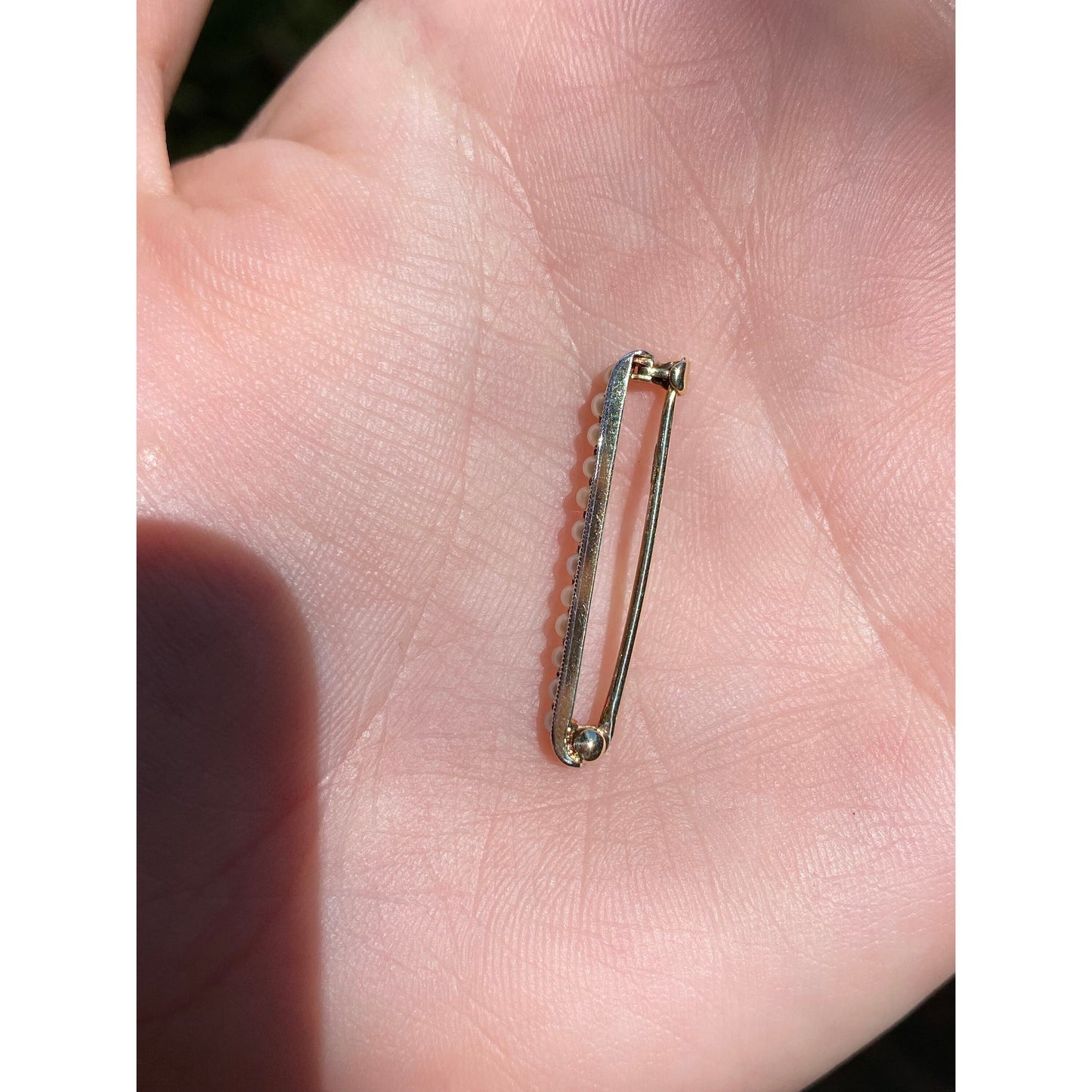 Vintage Solid 14k Yellow Gold Seed Pearl Safety Pin