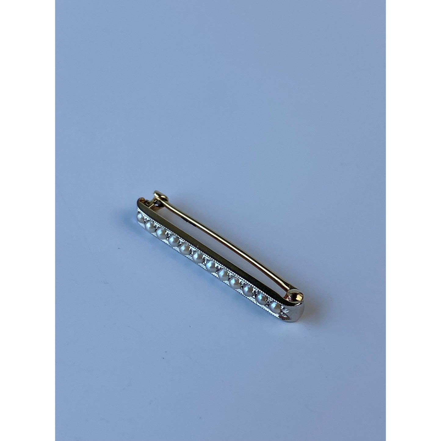 Vintage Solid 14k Yellow Gold Seed Pearl Safety Pin