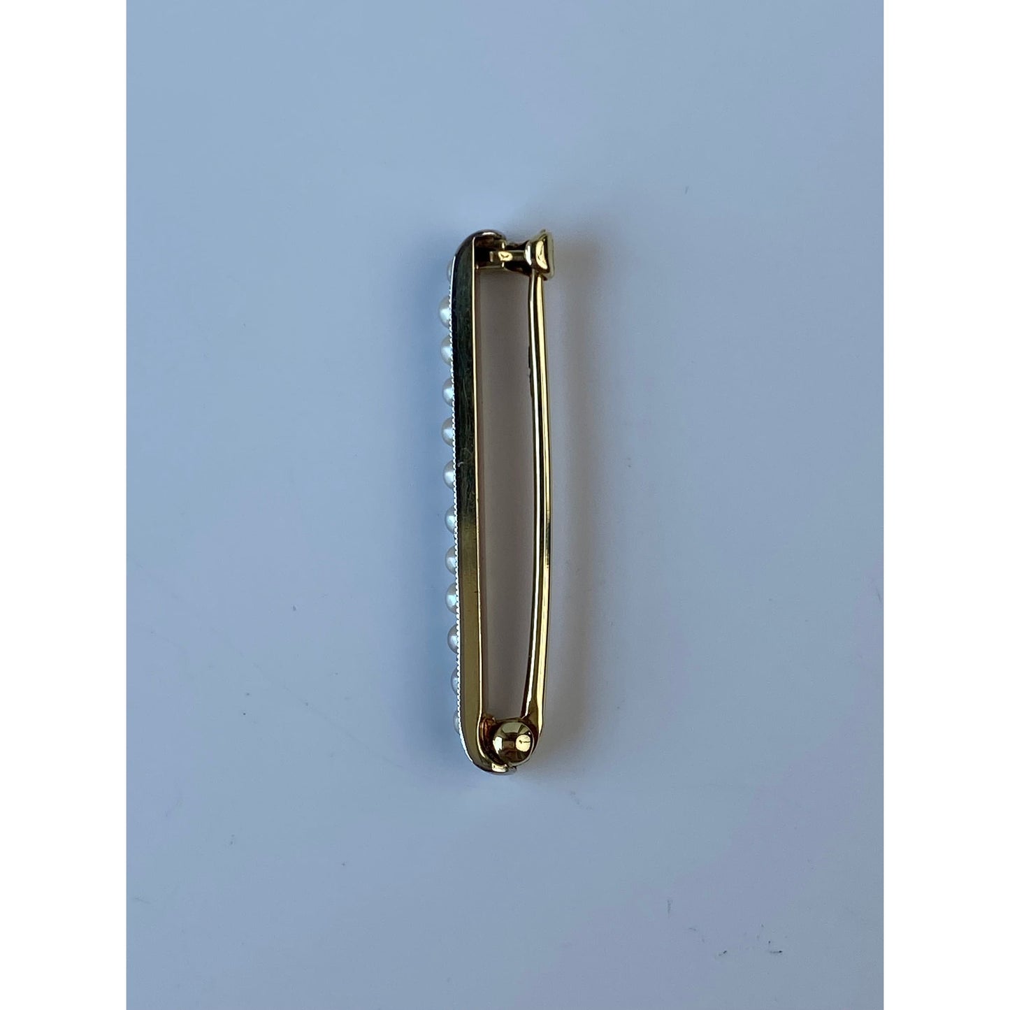 Vintage Solid 14k Yellow Gold Seed Pearl Safety Pin