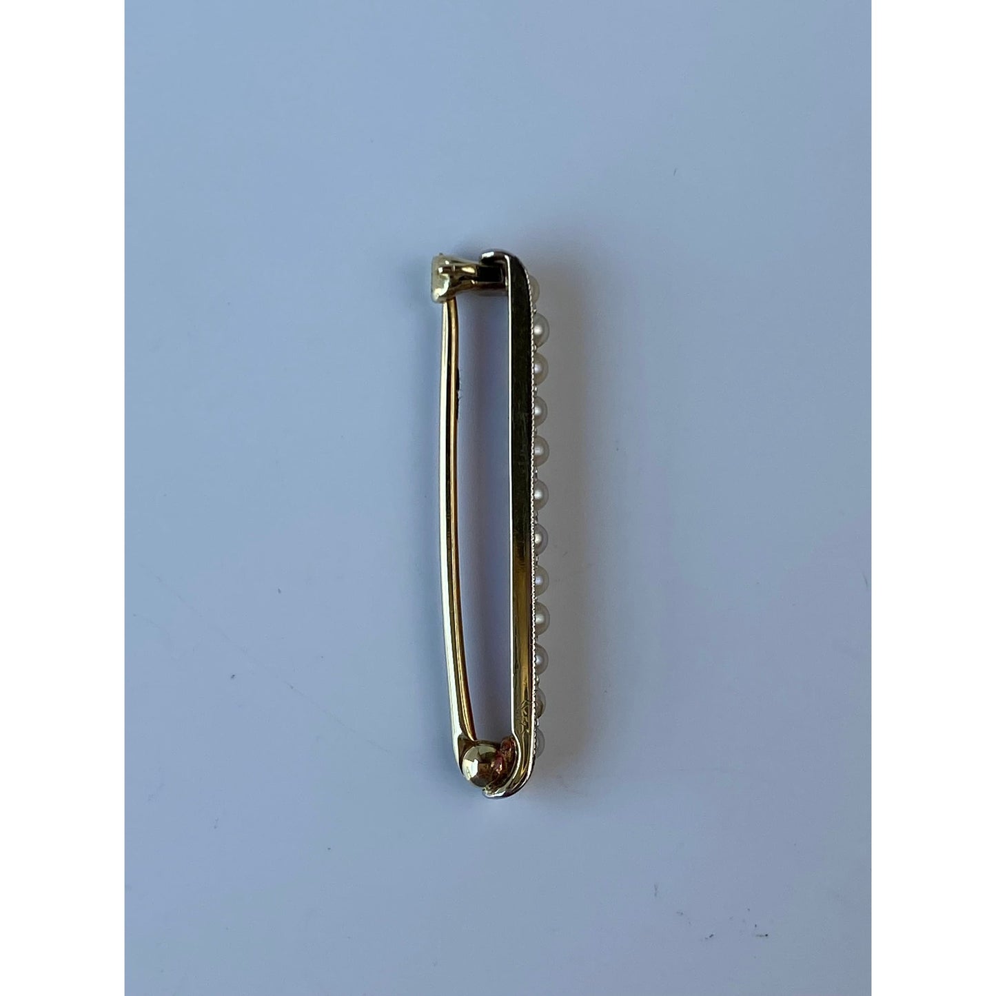 Vintage Solid 14k Yellow Gold Seed Pearl Safety Pin