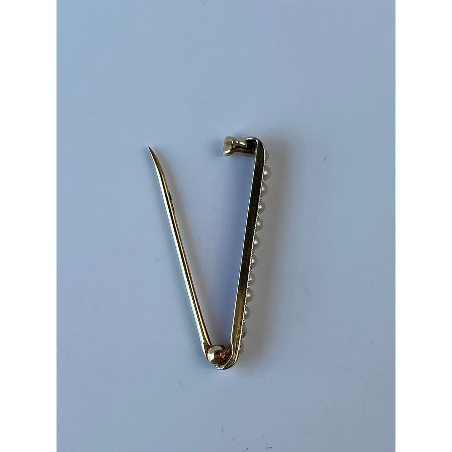 Vintage Solid 14k Yellow Gold Seed Pearl Safety Pin