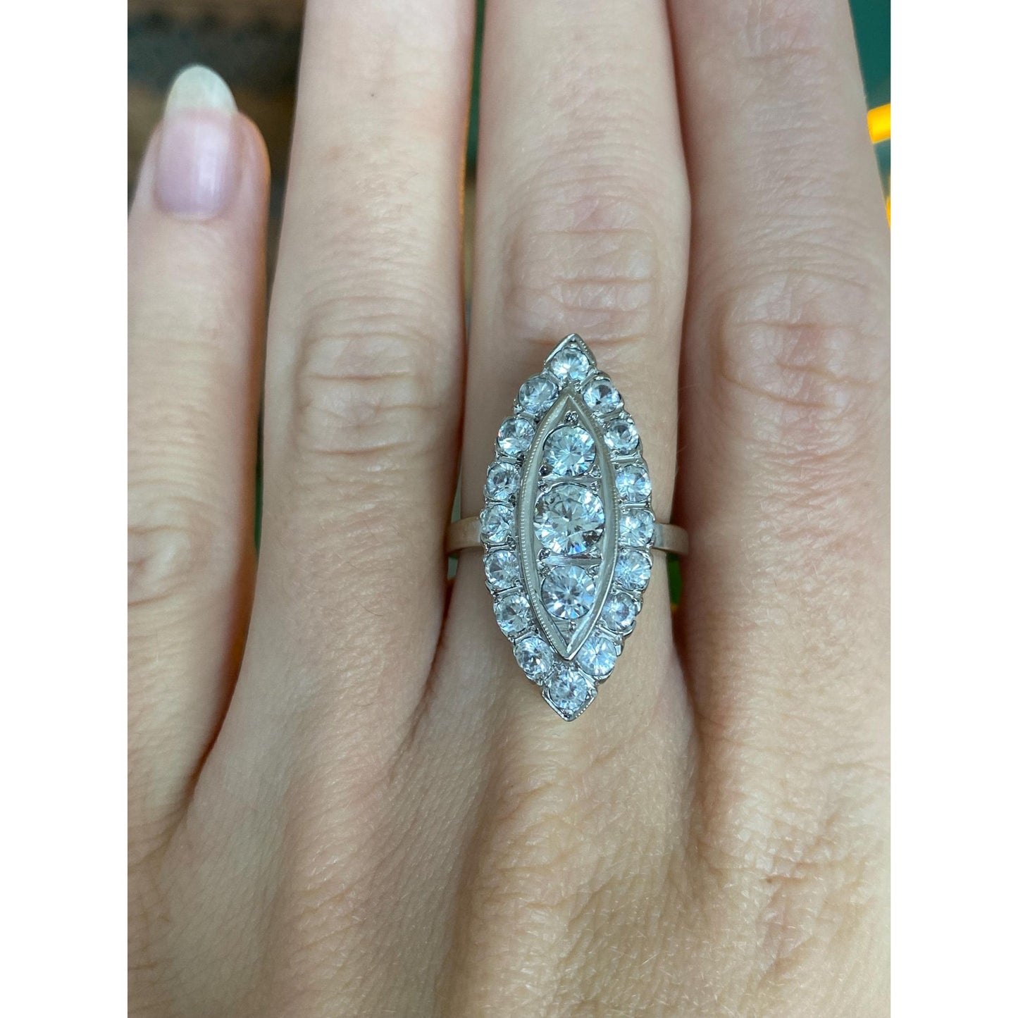 Vintage Solid 14k White Gold Clear Topaz Cluster Ring - Size 6