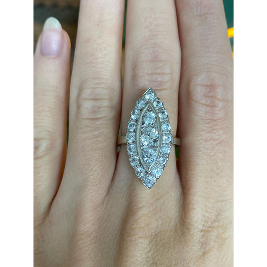 Vintage Solid 14k White Gold Clear Topaz Cluster Ring - Size 6