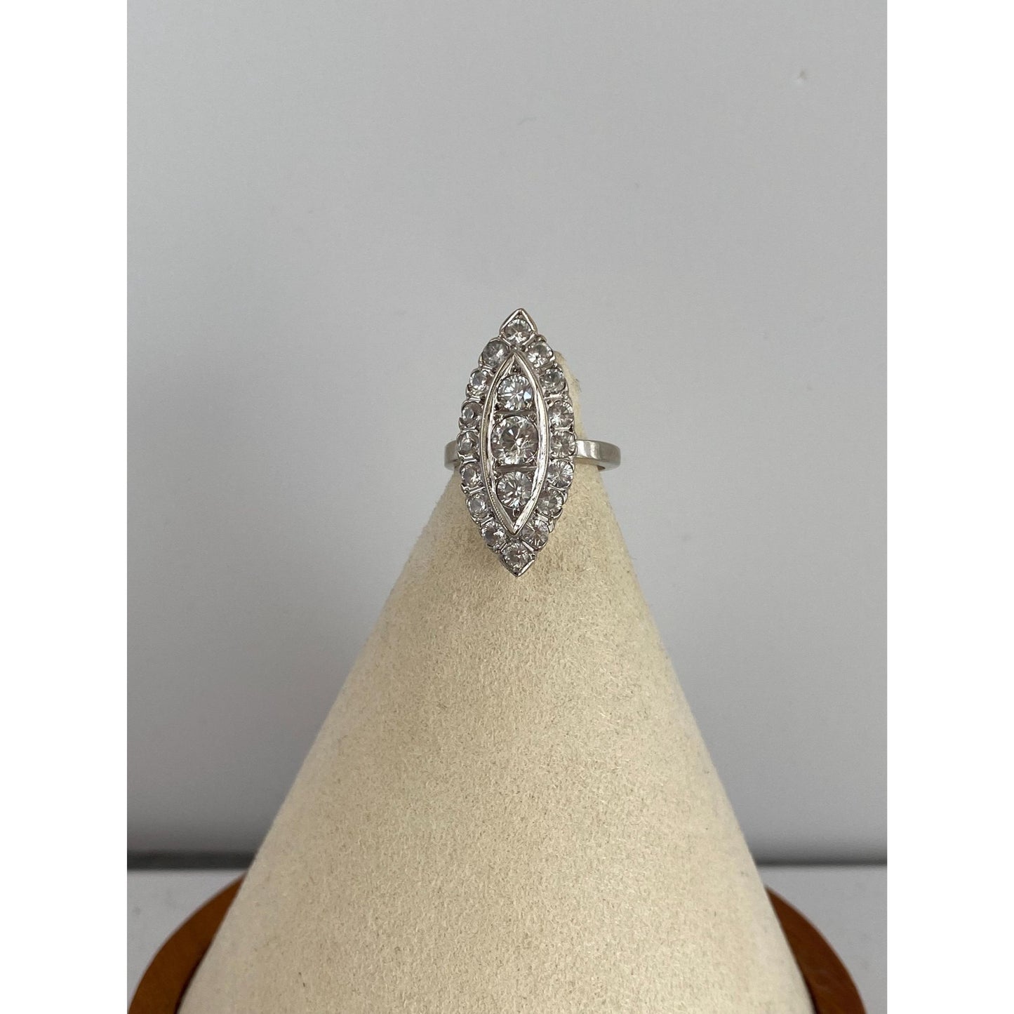 Vintage Solid 14k White Gold Clear Topaz Cluster Ring - Size 6