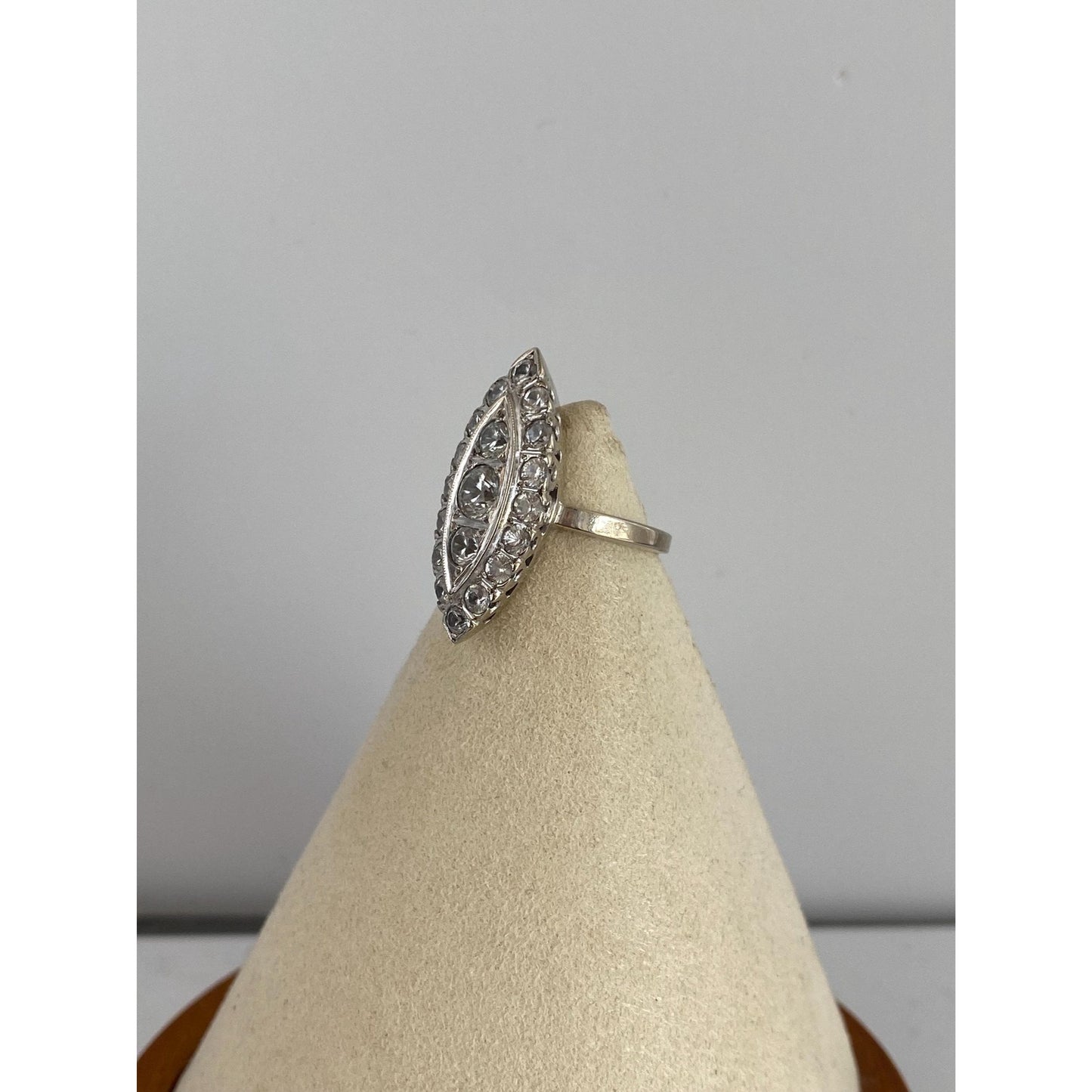 Vintage Solid 14k White Gold Clear Topaz Cluster Ring - Size 6