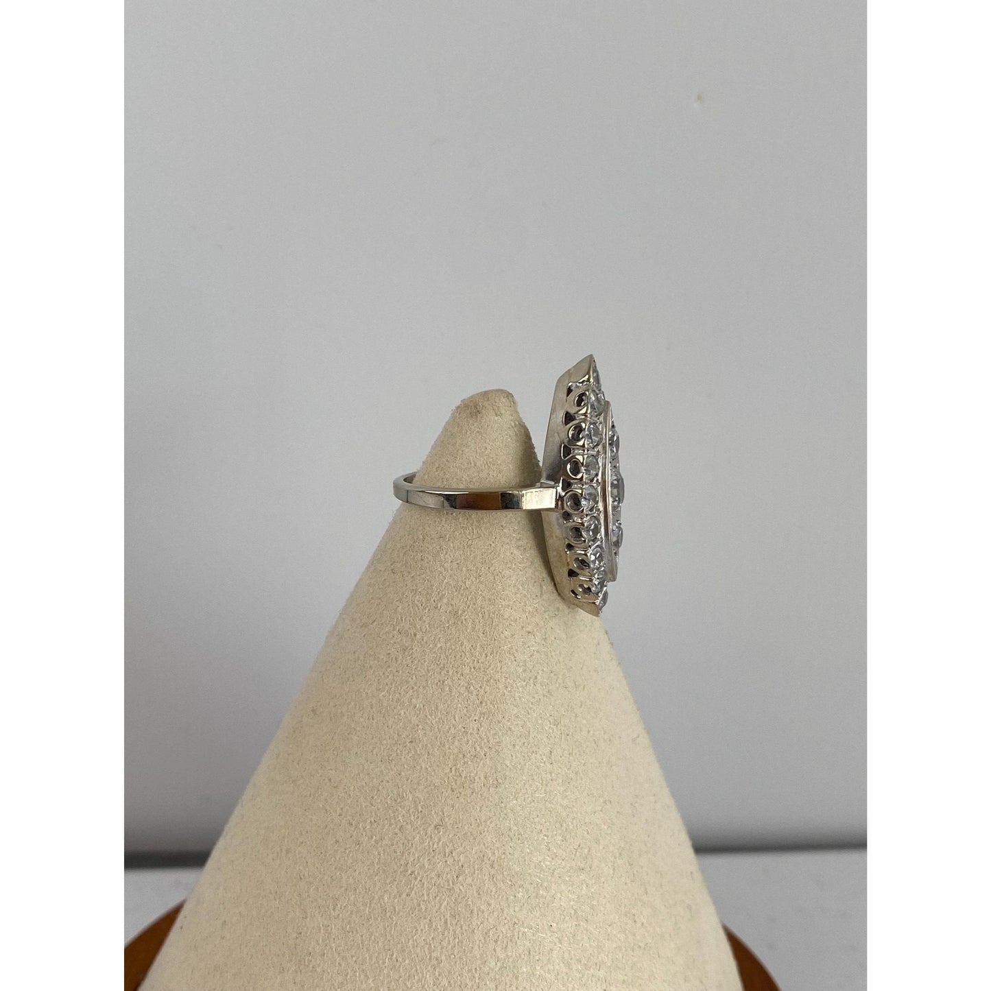 Vintage Solid 14k White Gold Clear Topaz Cluster Ring - Size 6