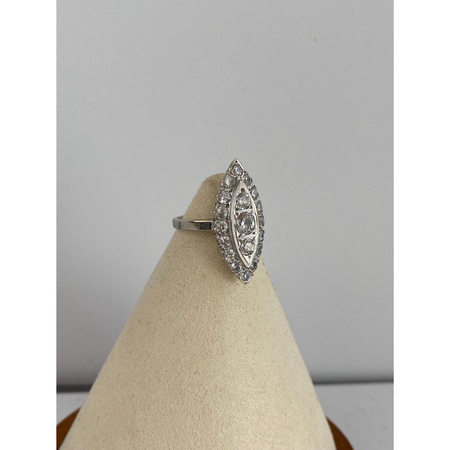 Vintage Solid 14k White Gold Clear Topaz Cluster Ring - Size 6