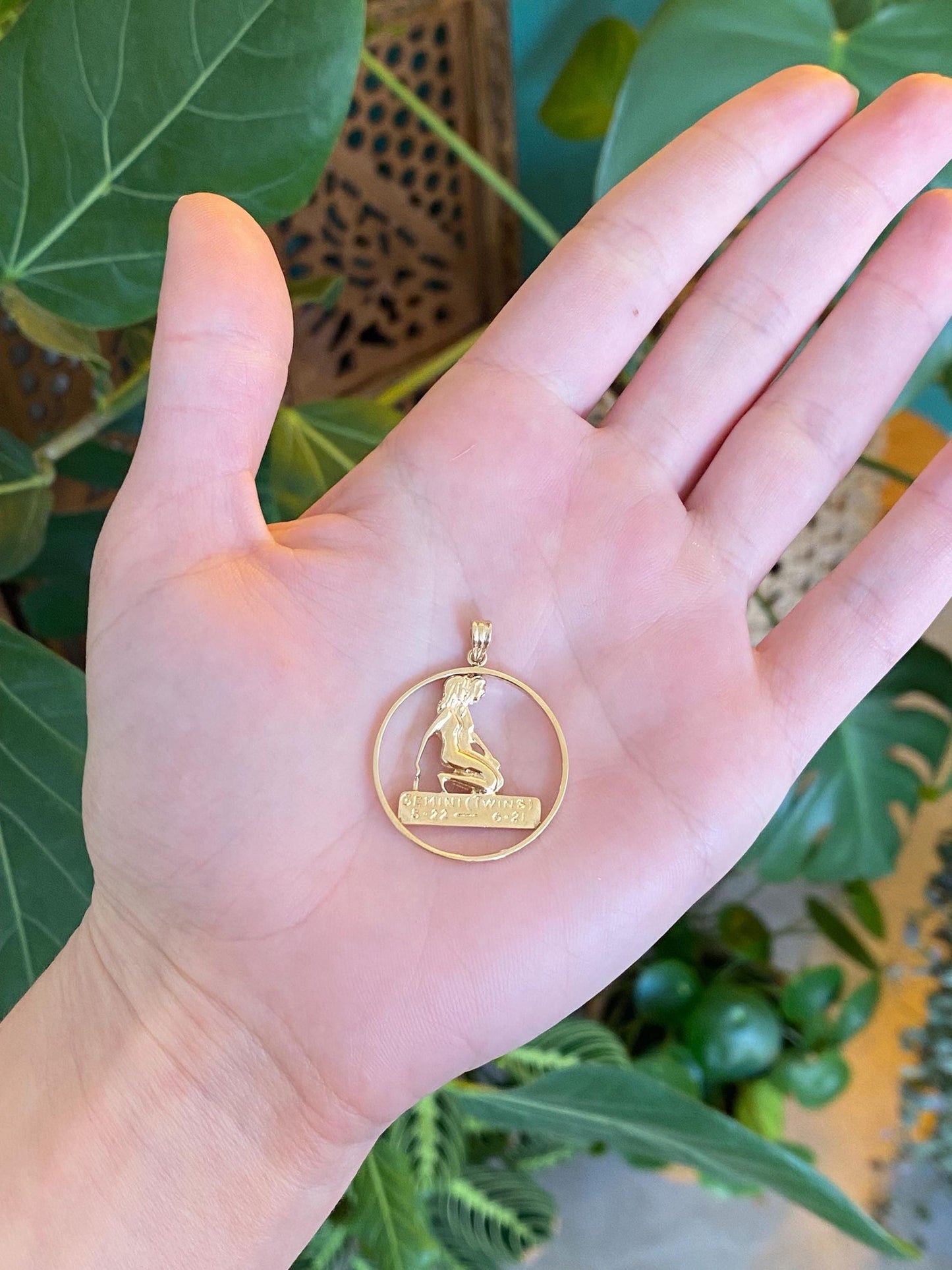 Vintage Solid 14k Yellow Gold Gemini Zodiac Twins Charm