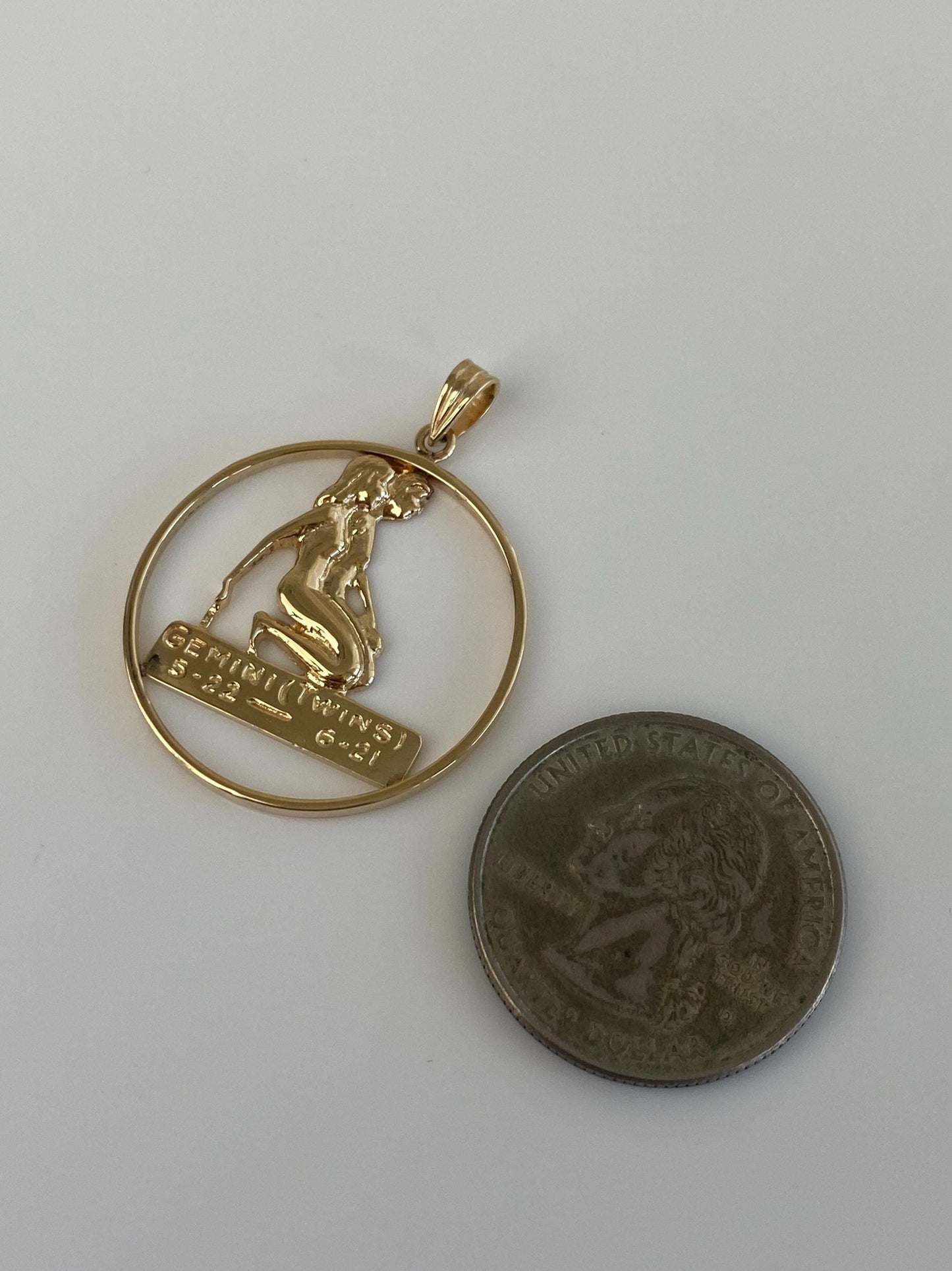 Vintage Solid 14k Yellow Gold Gemini Zodiac Twins Charm