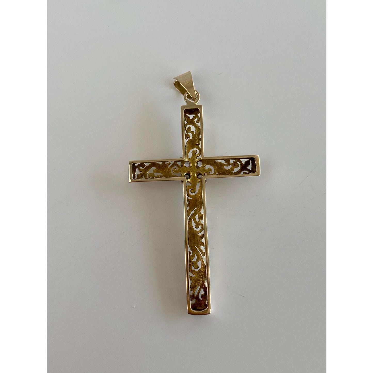 Vintage Solid 12k Yellow Gold Clear Quartz Scrollwork Cross Charm