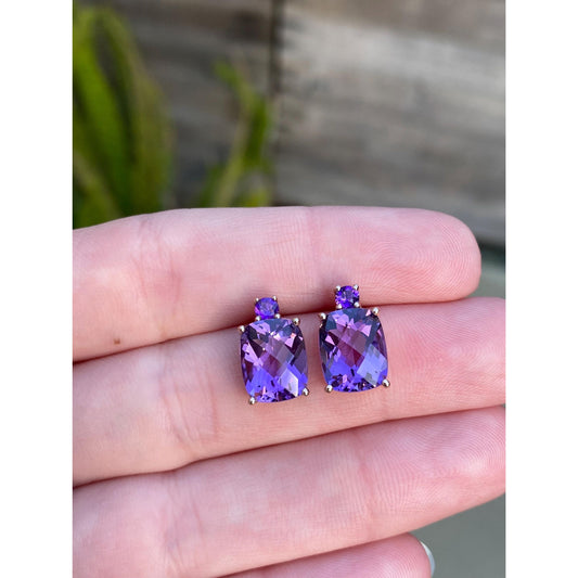 Vintage Solid 14k Rose Gold Amethyst Stud Earrings