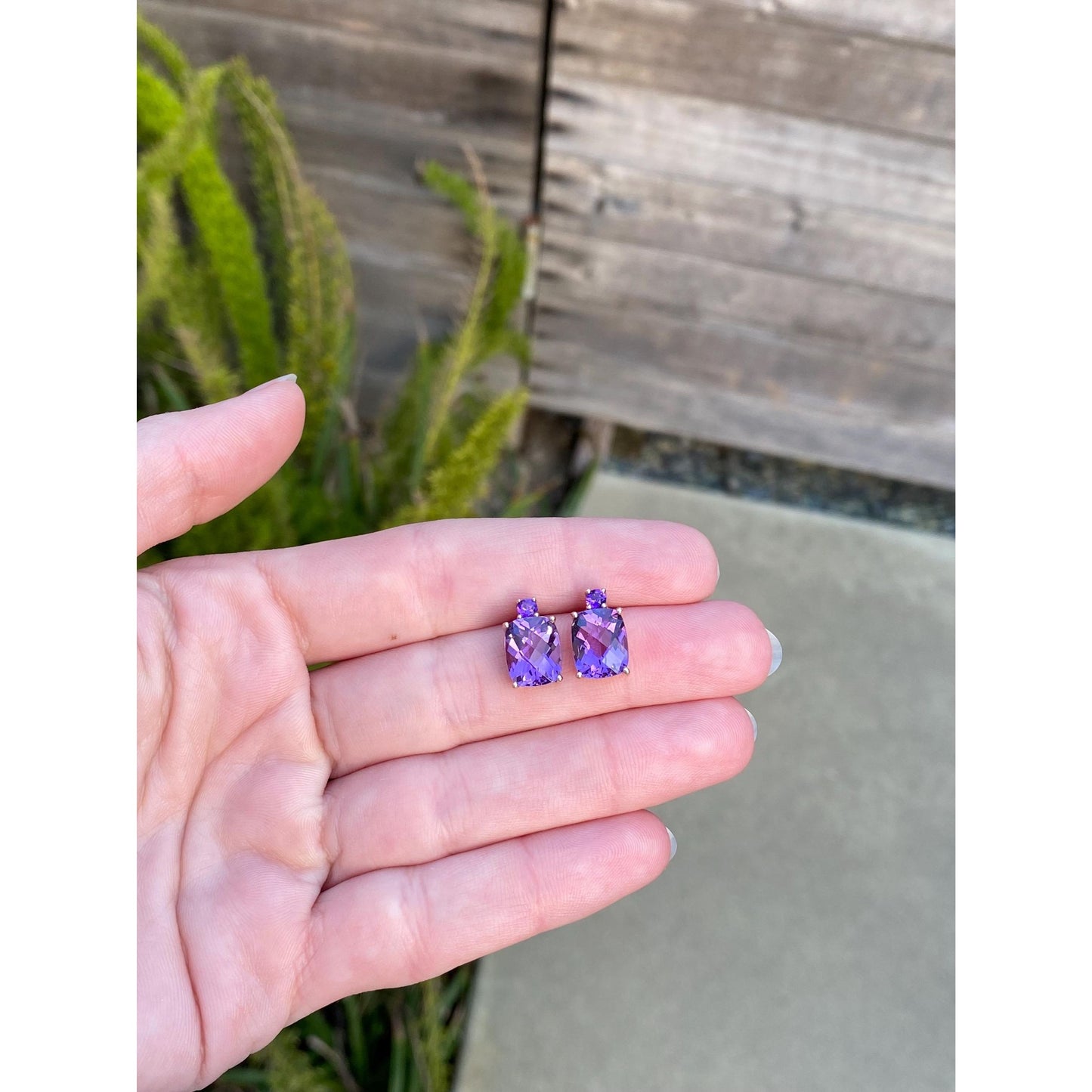 Vintage Solid 14k Rose Gold Amethyst Stud Earrings