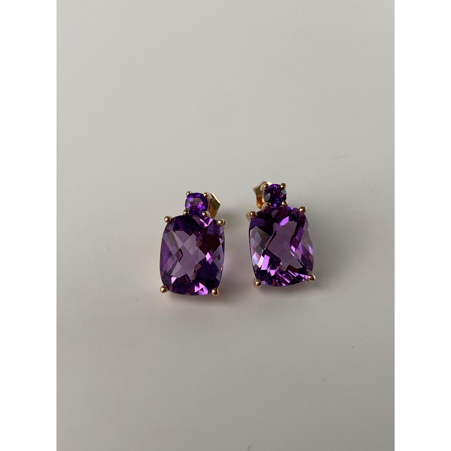 Vintage Solid 14k Rose Gold Amethyst Stud Earrings