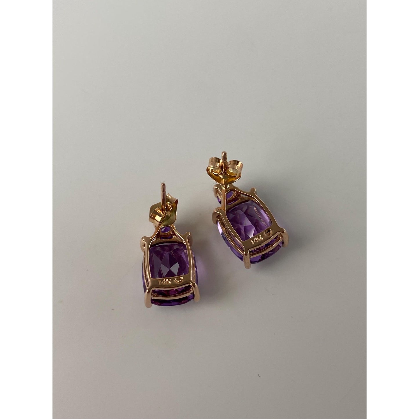 Vintage Solid 14k Rose Gold Amethyst Stud Earrings