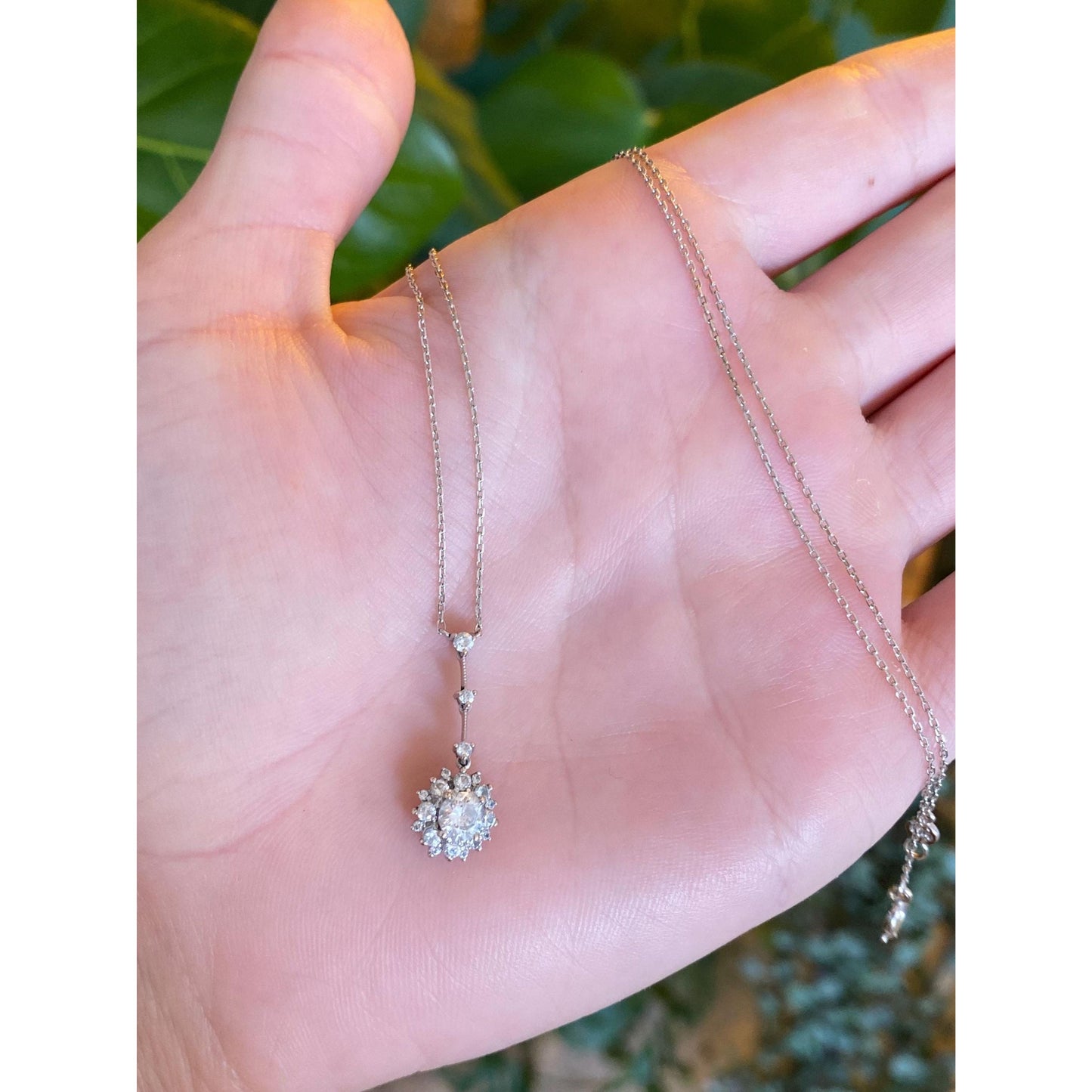 Vintage Solid 14k White Gold Cubic Zirconia Tight Biker Link Chain Necklace - 17 inches