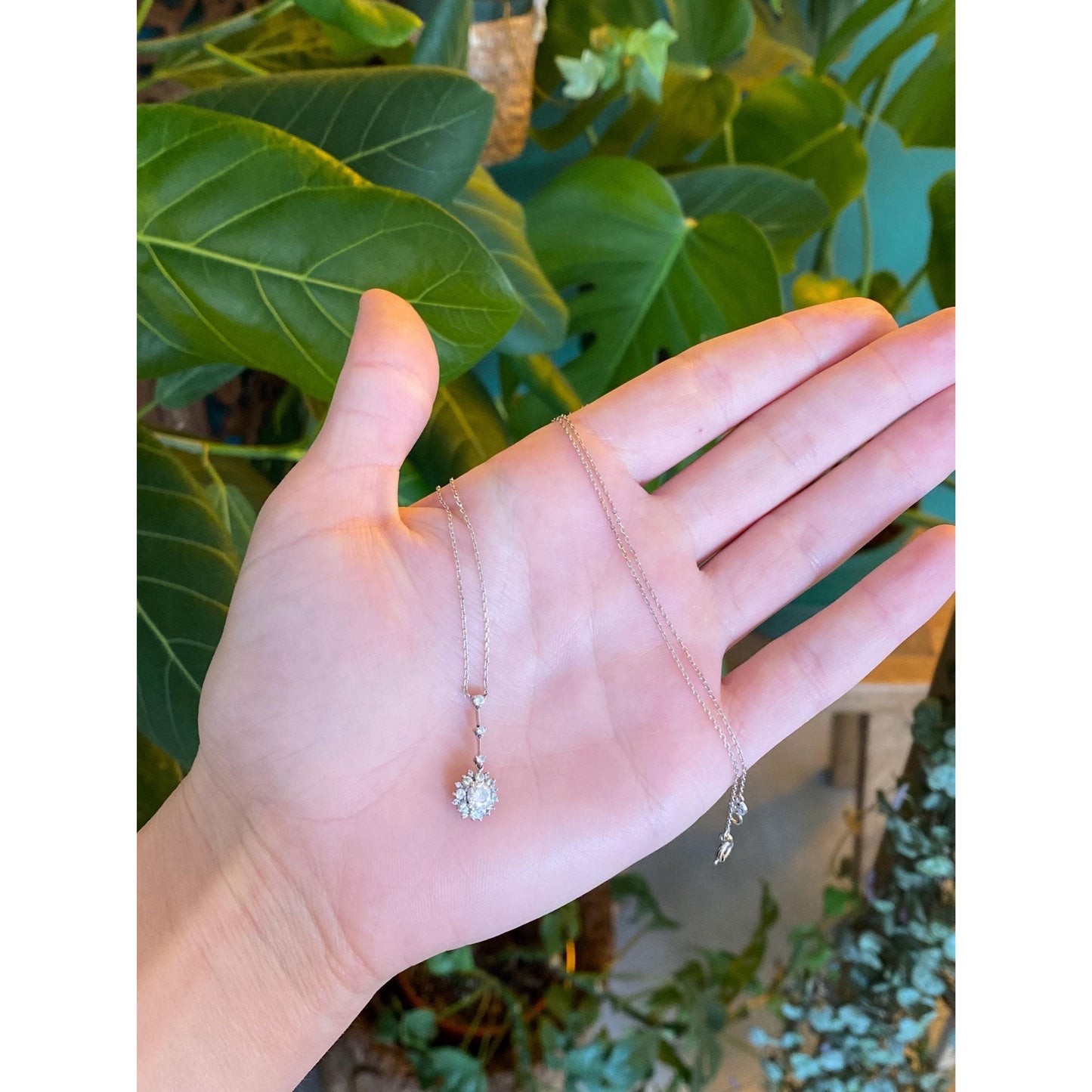 Vintage Solid 14k White Gold Cubic Zirconia Tight Biker Link Chain Necklace - 17 inches