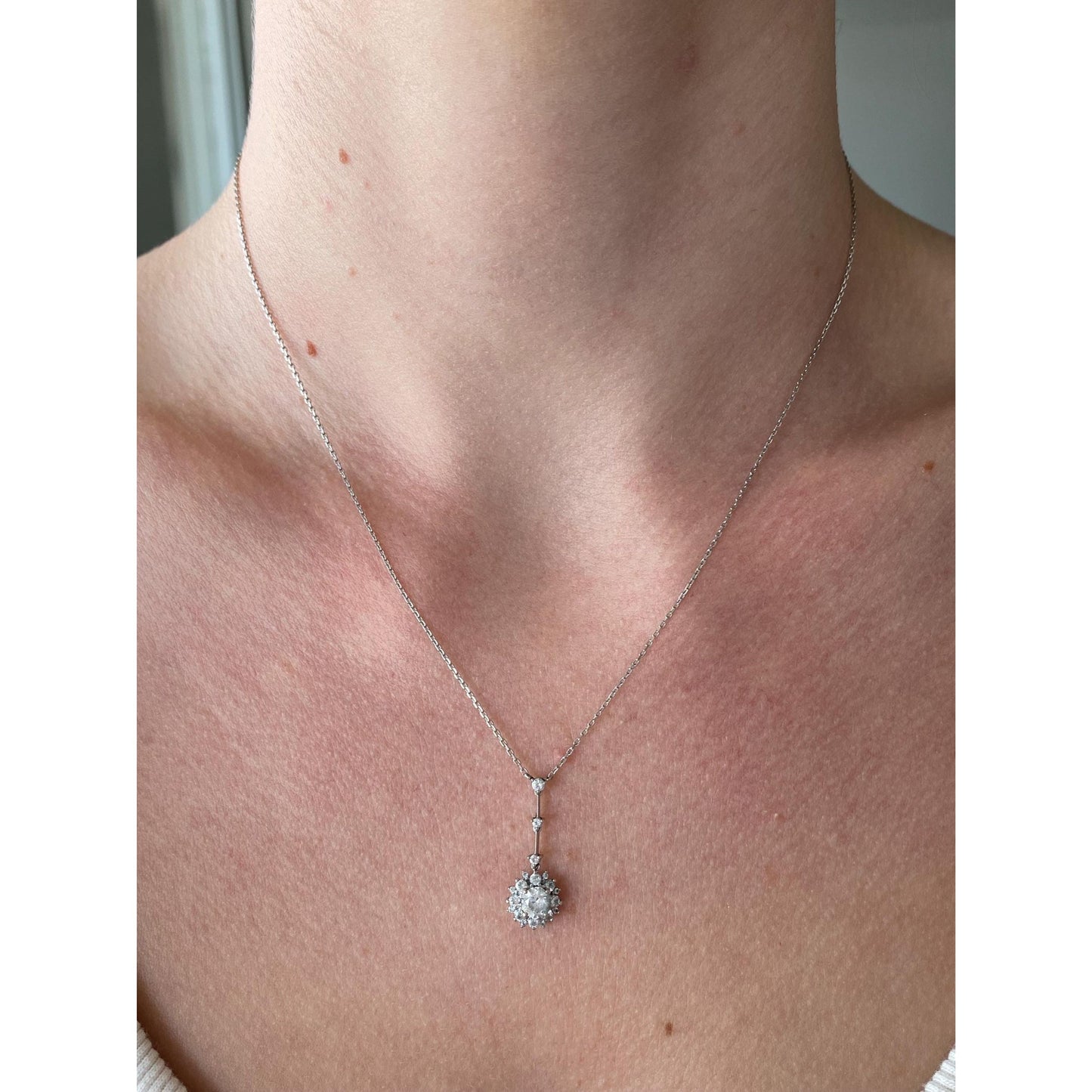 Vintage Solid 14k White Gold Cubic Zirconia Tight Biker Link Chain Necklace - 17 inches