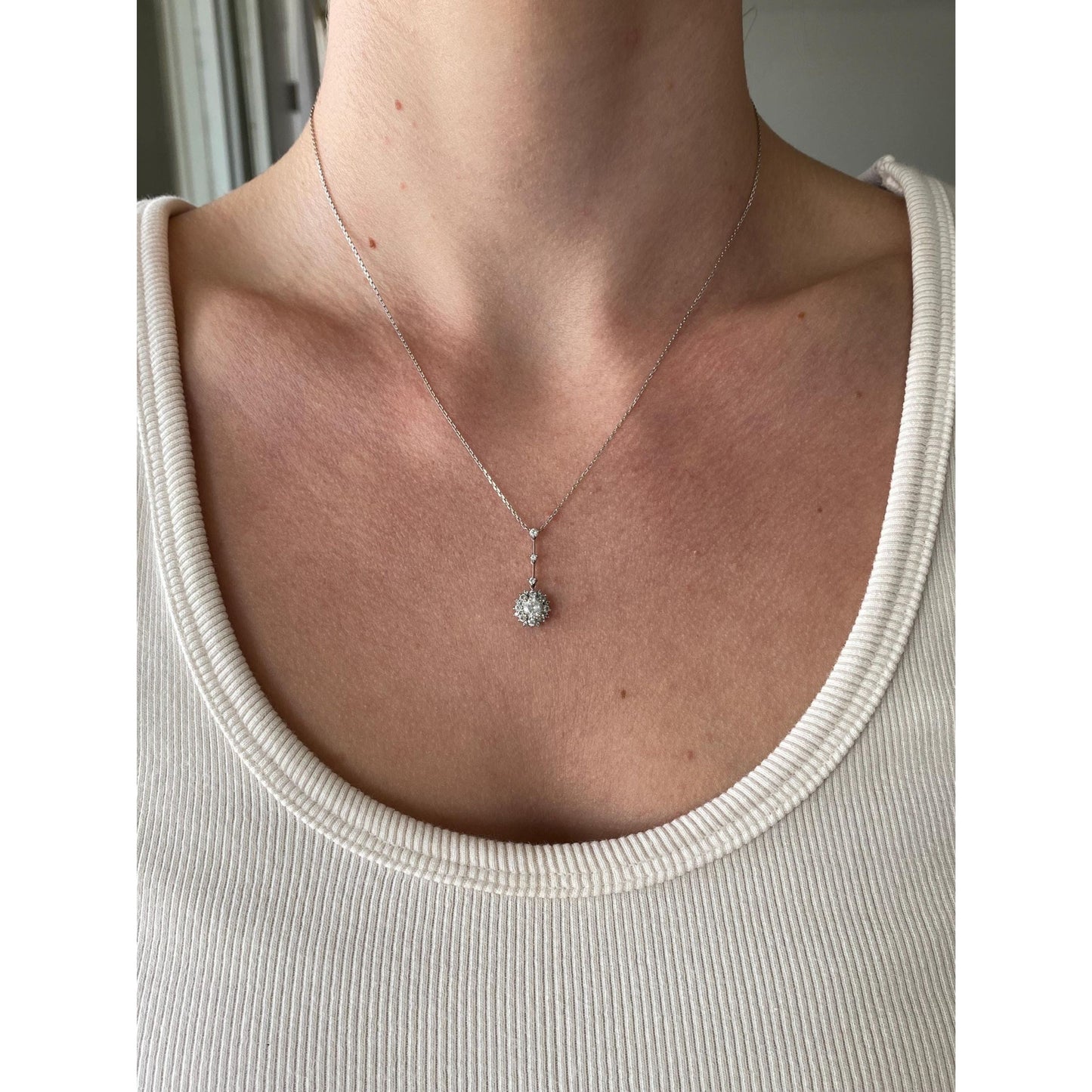 Vintage Solid 14k White Gold Cubic Zirconia Tight Biker Link Chain Necklace - 17 inches