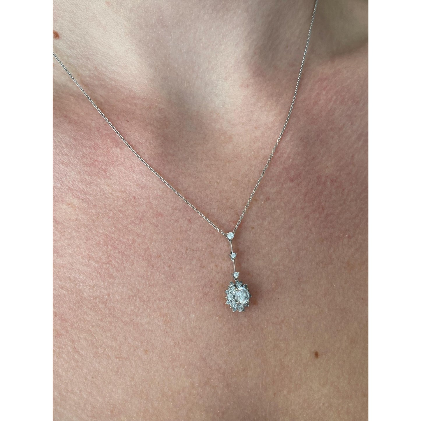 Vintage Solid 14k White Gold Cubic Zirconia Tight Biker Link Chain Necklace - 17 inches