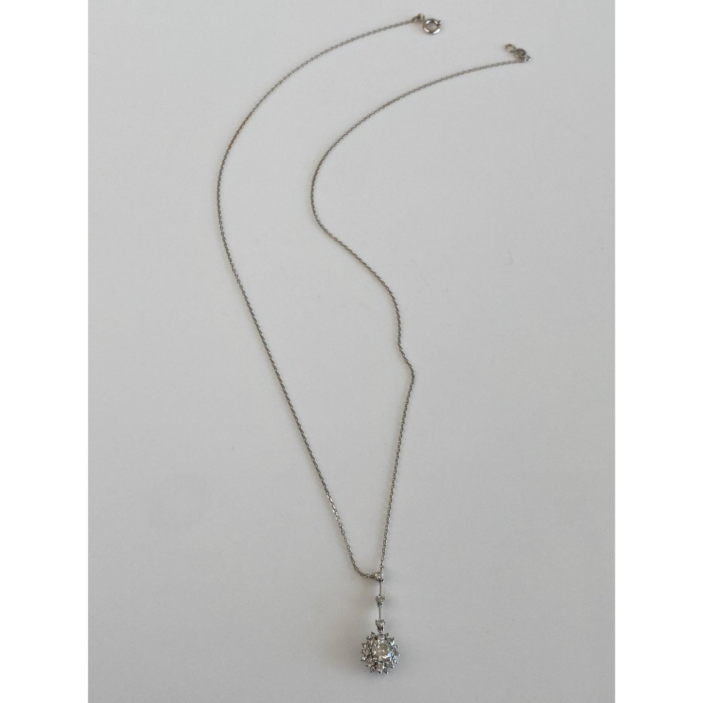 Vintage Solid 14k White Gold Cubic Zirconia Tight Biker Link Chain Necklace - 17 inches