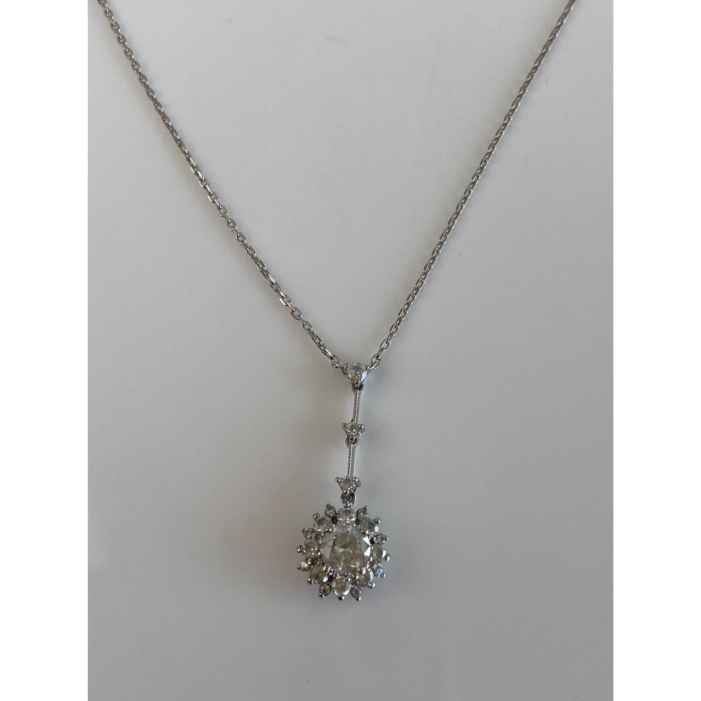 Vintage Solid 14k White Gold Cubic Zirconia Tight Biker Link Chain Necklace - 17 inches