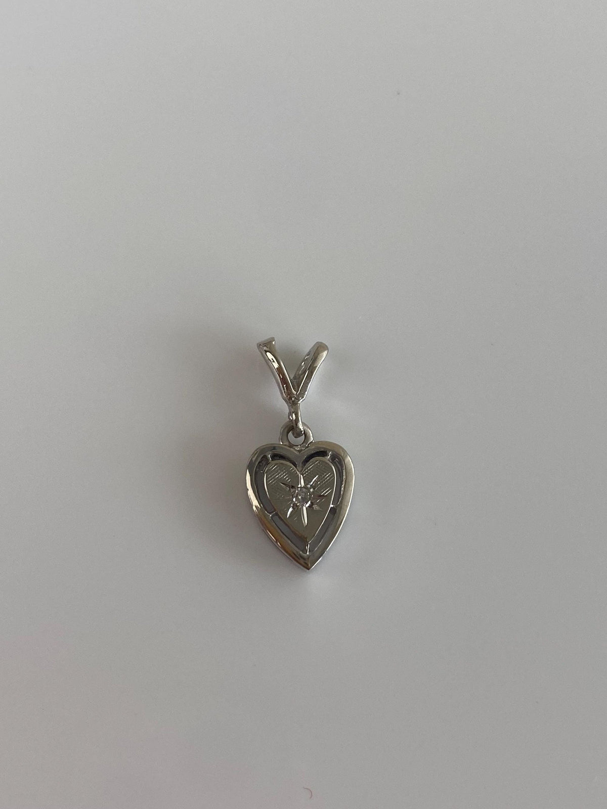 Vintage Solid 14k White Gold Star Set Diamond Heart Charm