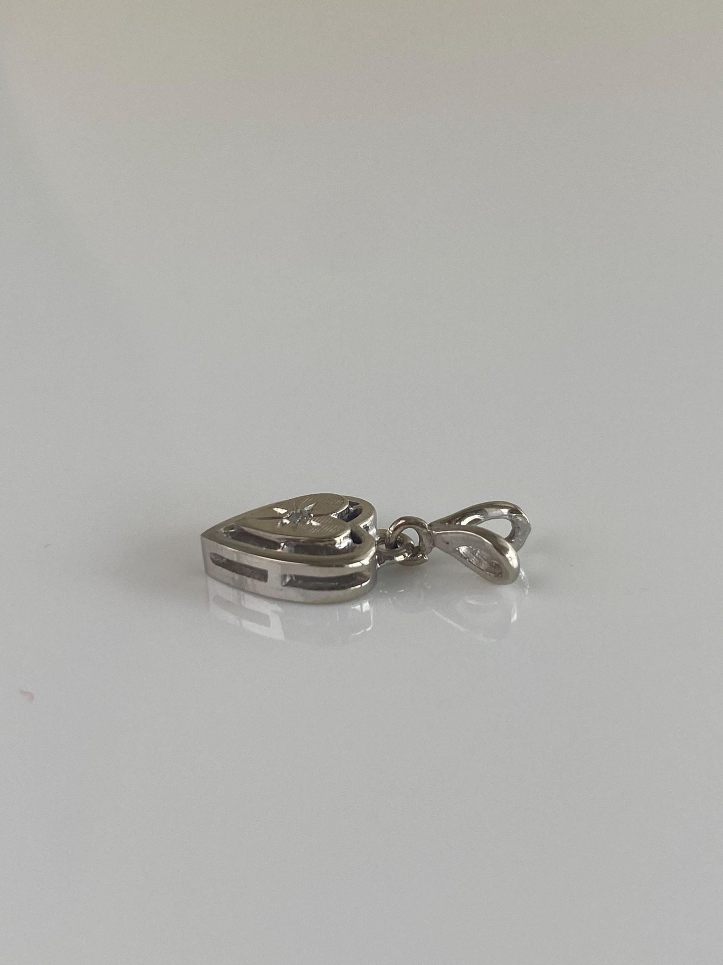 Vintage Solid 14k White Gold Star Set Diamond Heart Charm